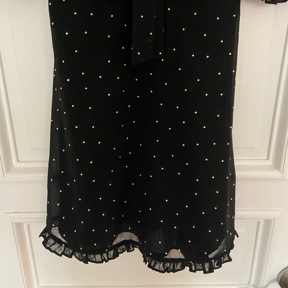 For Love & Lemons Lucky Dice Mini Puff Ruffle Sleeve Black Crystal Dot Dress - Picture 8 of 16